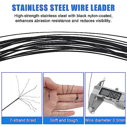 Fishing Leaders Saltwater,60pcs Stainless Steel Wire Leaders with Swivels Snap High Strength Fishing Line Leader for Connect Fishing Tackle Lure Bait Rig Hooks,6/8/10inch - color: Black - 60pcs (6"+8"+10")