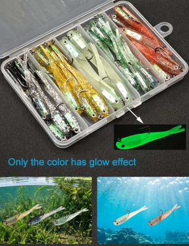 Soft Fishing Lure Split Tail Silicone Swimbaits 40pcs Pre-Rigged Swimbait Assortment Soft Plastic Lures Kit Jig Head Fishing Lures Set for Bass, Trout, Crappie, Walleye Bass Lure with Tackle