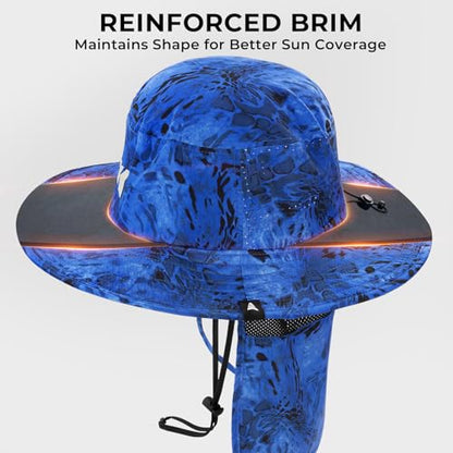 KastKing Sol Armis UPF 50 Boonie Hat - Sun Protection Hat, Fishing Hat, Beach & Hiking Hat, Paddling - color: A1: Prym1 Blue Patriot, size: With Neck Shield