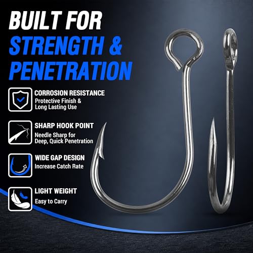 Inline Single Hooks, 80pcs Single Replacement Hooks for Hard Lure Baits Inline Circle Hooks Large Eye Fishing Lure Hooks for Treble Hook Replacement Saltwater Freshwater - size: 2#-80pcs