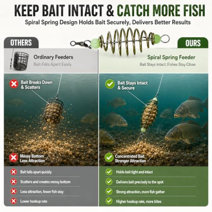 24Pcs Glowing Carp Fishing Method Feeder, Olive Shape Spring Bait Holder Cage with Luminous Beads, Inline Feeder Rig for Chicken Liver Pack Bait, Professional Fishing Accessories for Lake Rive