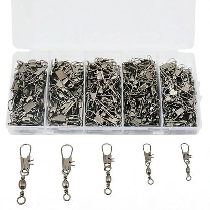 Fishing Barrel Swivels with Snap Set: 220pcs Large Small Snap Swivels Assortment for Saltwater Freshwater Connector Fishing Tackle - Size #2#4#6#8#10