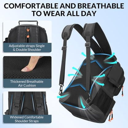 THKFISH Waterproof Fishing Backpack with Rod Holder, 20L Lightweight Fishing Tackle Sling Bag Store Gear and Equipment - color: Black