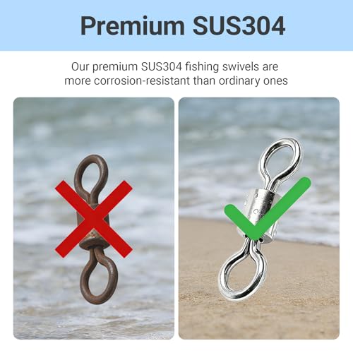 QISHUO Stainless Steel Barrel Swivels Saltwater Connect Lure Swivels Fishing Snap Freshwater Fishing Swivel Heavy Duty SUS304 - size: Size #6 (106lb) 50pcs