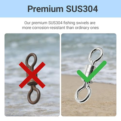 QISHUO Stainless Steel Barrel Swivels Saltwater Connect Lure Swivels Fishing Snap Freshwater Fishing Swivel Heavy Duty SUS304 - size: Size #6 (106lb) 50pcs