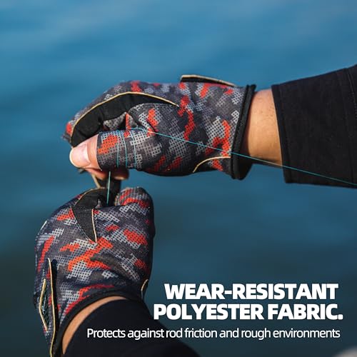 3-Cut Finger Fishing Gloves, Anti-Slip, Breathable & High-Stretch, Durable Polyester Fingerless Mittens for Men & Women, Lightweight Angler Gear for Saltwater & Freshwater - size: Large