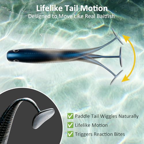 Paddle Tail Swimbait Fishing Lures for Bass Fishing | 5/6/15 Pcs Soft Plastic Lures With Paddle Tail, Pre-Rigged Jig Hook Options for Walleye, Pike & Trout Fishing - color: blue