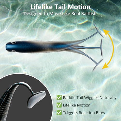 Paddle Tail Swimbait Fishing Lures for Bass Fishing | 5/6/15 Pcs Soft Plastic Lures With Paddle Tail, Pre-Rigged Jig Hook Options for Walleye, Pike & Trout Fishing - color: blue