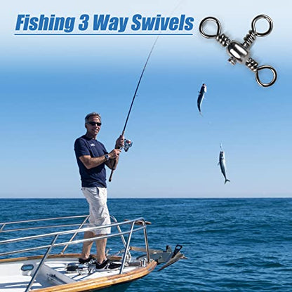 AGOOL 3 Way Swivels Fishing Tackle, 50/100pcs Crossline Barrel Swivel 3 Way Rigs T-Shape Three Way Swivels Fishing Tackle Connector for Catfish Rig Surf Fishing Rig - size: 7#_49lb