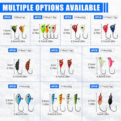 Ice Fishing Jigs Lures kit, Luminous Ice Fishing Gear Crappie Panfish Jigs Head Fishing Hooks Set for Winter Ice Jigging Walleye Perch Bluegill 24/36/48pcs - style: 24pcs