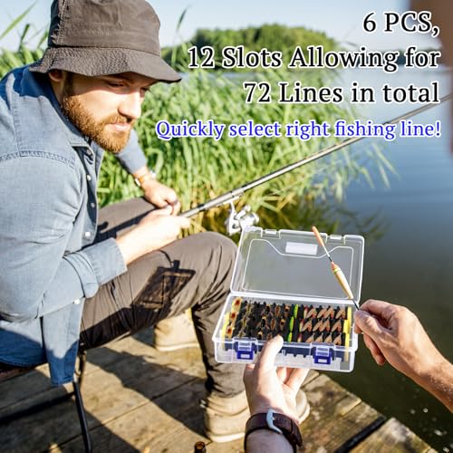 6 Pcs Fishing Leader Holder 6 Pack with Storage Box 72 Slot Snell Hook Organizer Anti-Tangle Rig Keeper for Walleye Catfish Bass Trout - color: Black