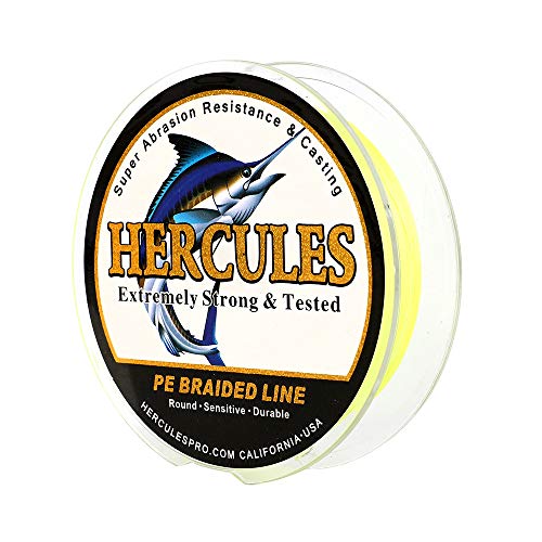 HERCULES Cost-Effective Super Cast 8 Strands Braided Fishing Line 10LB to 300LB Test for Salt-Water,109/328/547/1094 Yards(100M/300M/500M/1000M),Diam.#0.12MM-1.2MM,Hi-Grade Performance,Variety Colors - color: Fluorescent Yellow, size: 10LB-0.12MM-328YDS(3