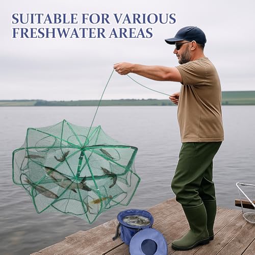 Minnow Trap 27in*10in” with Foldable Fishing Net & Collapsible Fish Bucket - Crab, Crawfish, Shrimp Trap for Freshwater Saltwater Fishing