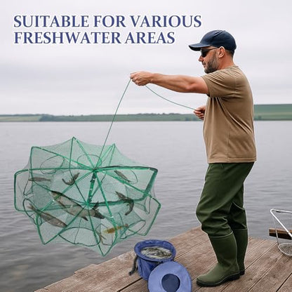 Minnow Trap 27in*10in” with Foldable Fishing Net & Collapsible Fish Bucket - Crab, Crawfish, Shrimp Trap for Freshwater Saltwater Fishing