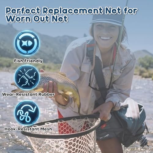 Riverruns Rubber Net Replacement with Repair Kit Fly Fishing Net Replacement Knotless Netting Bag for Rubber Fishing Net, Catch & Release - color: Black, size: 21.7" Dia x 15.8" Depth (67.7" Circumference)