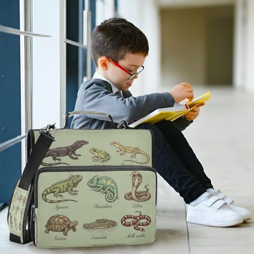 Green Animal Zipper Binder Bag 3 Ring with Shoulder Strap Zippered Binder Fits 13 Inch Laptop File Folder Document Organizer for College Office Supplies - color: Green Animal