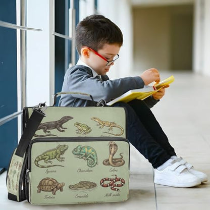 Green Animal Zipper Binder Bag 3 Ring with Shoulder Strap Zippered Binder Fits 13 Inch Laptop File Folder Document Organizer for College Office Supplies - color: Green Animal