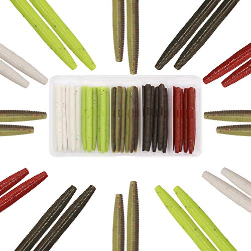 Wacky-Worms-Bass-Fishing-Lure-Kit-Wacky-Rig-Worms-Soft-Plastic-Stick-Baits3 4" 5" 6 inch - color: 3 inch 30 pcs