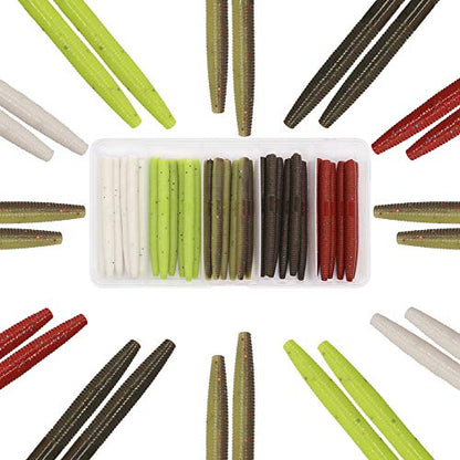 Wacky-Worms-Bass-Fishing-Lure-Kit-Wacky-Rig-Worms-Soft-Plastic-Stick-Baits3 4" 5" 6 inch - color: 3 inch 30 pcs