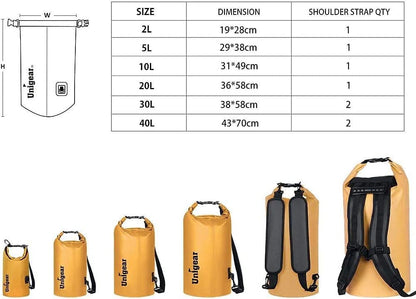 Unigear Dry Bag Waterproof, 2L/5L/10L/20L/30L/40L Floating and Lightweight Bags for Kayaking, Boating, Fishing, Swimming and Camping with Waterproof Phone Case - color: Pale Yellow, size: 10L