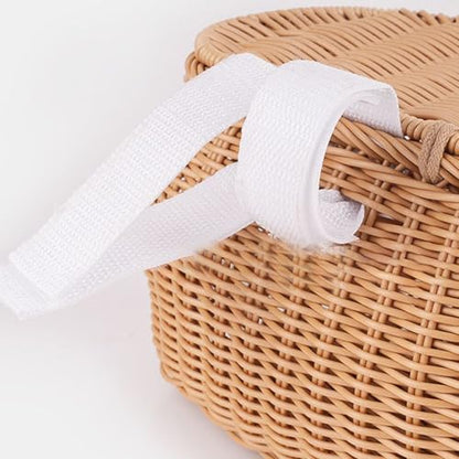 Wicker Picnic Basket, Fishing Creel Basket with Lid and Shoulder Strap, Portable Woven Baskets Decorative Wicker Baskets