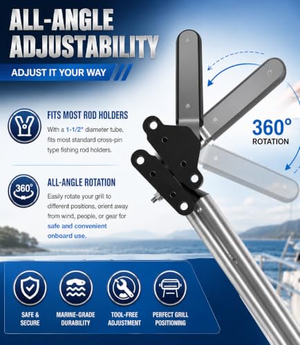 T10-355 Adjustable Boat Grill & Table Mount for Grills & Bait Tables | 304 Stainless Steel Boat BBQ Accessory