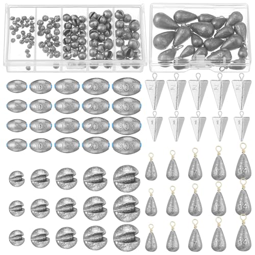 Soulchen 160 Pcs Fishing Weight Sinkers Kit with Tackle Box Bass Casting Drop Shot Egg Pyramid Split Shot Fishing Weight Sinkers for Saltwater Freshwater Catfish Bass