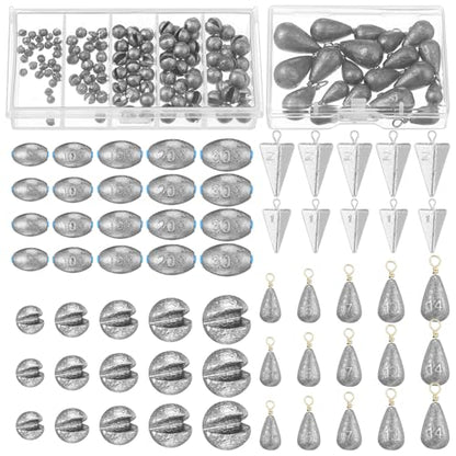 Soulchen 160 Pcs Fishing Weight Sinkers Kit with Tackle Box Bass Casting Drop Shot Egg Pyramid Split Shot Fishing Weight Sinkers for Saltwater Freshwater Catfish Bass