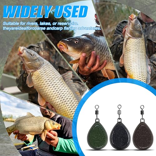 Carp Fishing Weights Sinkers, 4/8pcs Coated Tapered Flat Pear Fishing Sinkers with Swivels for Carp/Coarse Fishing Tackle 3 Colors - style: Green-4pcs