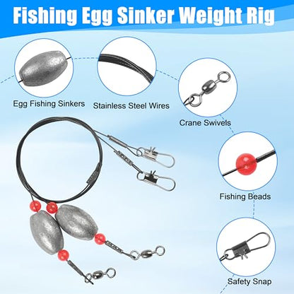SILANON Flounder Grouper Rig Saltwater, Carolina Rig Catfish Rig Saltwater Bottom Surf Fishing Rig Steel Wire Leader with Egg Sinker Weight Swivel Snap for Catfish Grouper Drum Redfish - size: 0.75oz-8pcs
