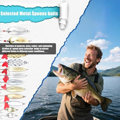 EXAURAFELIS Fishing Lures Tackle Kit, Mixed Hard & Soft Baits Metal Spoons Fishing Accessories for Bass Trout Pike Freshwater Saltwater Fishing - color: 128 pcs