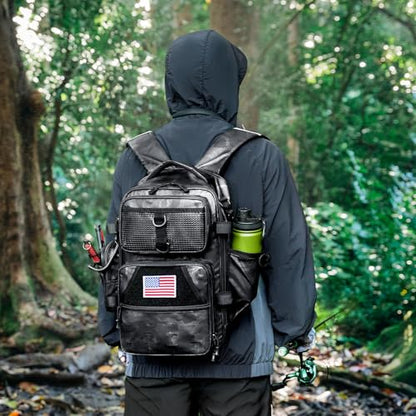 Ghosthorn Fishing Backpack with Tackle Boxes Fish Lip Gripper Pliers Lures Waterproof Tackle Bag with Rod Holder Fishing Gear - color: Tpu Black, size: Large