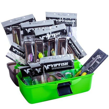 Fishing Tackle Box with Tackle Included Lures, Hooks, Weights, 3-Layer Freshwater Fishing Tackle Kit for Bass Fishing Gear and Equipment, Gift for Fishingman gift choice for Fathers Day - color: Green