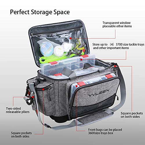 YVLEEN Fishing Tackle Box Bag - Outdoor Large Fishing Tackle Storage Bag - 100% Water-Resistant Polyester Material - Fishing Tackle Bags - Suitable for 3600 3700 Tackle Box - color: A:Large(14.9” x 9.1” x 10.2”Without Trays)Silver Grey