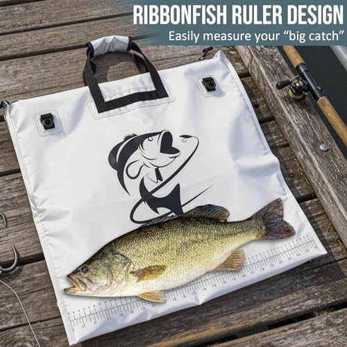 THKFISH Fish Tournament Weigh in Bag for Bass Fishing with Leakproof Zipper | Heavy Duty Live Fish Bags for Caught Fish with Waterproof Zipper and Mesh Liner,Puncture Resistant - color: White-25×23in