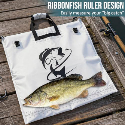 THKFISH Fish Tournament Weigh in Bag for Bass Fishing with Leakproof Zipper | Heavy Duty Live Fish Bags for Caught Fish with Waterproof Zipper and Mesh Liner,Puncture Resistant - color: White-25×23in
