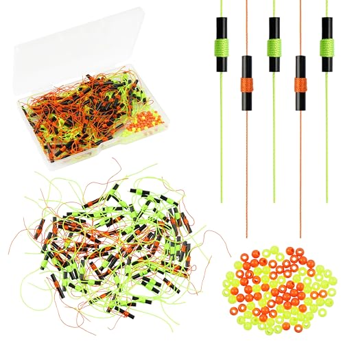 AGOOL Bobber Stops for Fishing Floats, 100Pcs Slip Bobber Stop Knots with Plastic Beads Bobber Stoppers for Fishing Line or Fishing Leader Saltwater Freshwater Fishing Tackle - color: Orange+Green