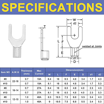 haisstronica Ring Terminals,330PCS Non-Insulated Wire Connectors Kit,Brazed Seam Fork Ring Terminals of Tinned Red Copper,AWG 22-10 Electrical Wire Crimp Connectors - size: AWG 22-10