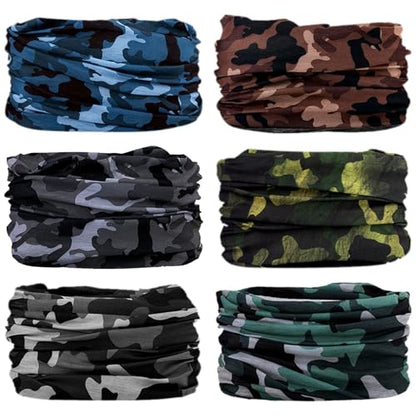 Neck Gaiter for Men Women Headwear Bandana Head Wrap Face Scarf Mask Cover Warmer Balaclava-Seamless & Versatile - color: A-6pcs-classic Camo 3