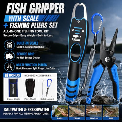 Fish Lip Gripper with Built-in Scale and Fishing Pliers, Stainless Steel Fishing Tool with Lanyard - color: Blue And Black/Green And Black