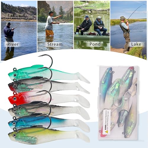Pre-Rigged Swimbaits, 6/12pcs Paddle Tail Swim Baits Swim Shad Jig Head Fishing Lures Soft Plastic Swimbaits for Bass Trout Walleye Crappie - size: 3.15inch/0.47oz, style: 12pcs