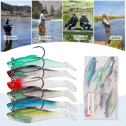 Pre-Rigged Swimbaits, 6/12pcs Paddle Tail Swim Baits Swim Shad Jig Head Fishing Lures Soft Plastic Swimbaits for Bass Trout Walleye Crappie - size: 3.15inch/0.47oz, style: 6pcs