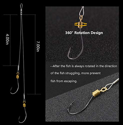 Dyxssm Fishing Hook and Leader, Fishing Rig Hooks with Wire Line Leader - size: 20#