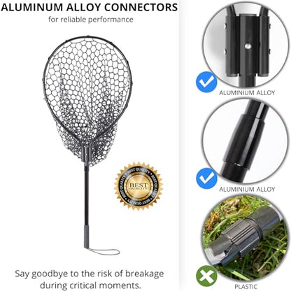 High Strength Large Landing Net - Rubber Fishing Net with Long Telescoping Handle & Soft Rubber Netting, Landing Nets for Fishing, Ideal for Boat, Pier, River Angling - size: Full Rubber Mesh - L