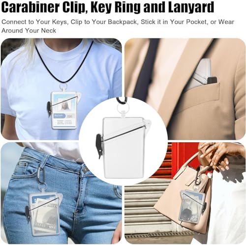 Transparent Clear Waterproof ID Card Badge Holder Case Waterproof Sports Case Vertical Badge Holders with Lanyard and Keychain,Identification Badges and Supplies, Identification Badges and Supplies