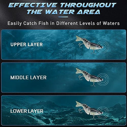 GOTOUR Jointed Swimbaits, Easy Catch Fishing Lures for Bass Trout Crappie | Wiggling Vibrating Rattling Gurgling for More Bites, Heavy-Duty Dyneema Fiber, Slow Sinking, Fresh & Saltwater Fishing Baits - color: B2-3.2"-0.4oz