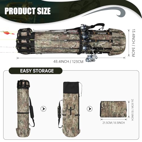 Fishing Pole Bag Rod Case, Folding Fishing Pole Bag Fishing Gear - color: Green Caomo