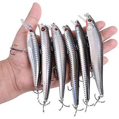 Saltwater Fishing Lures Kit - 6pcs Surf Sripers Saltwater Minnow Lures Jerkbait Popper Plugs Set Inshore Offshore Ocean Fishing Lures Tackle for Bass Trout