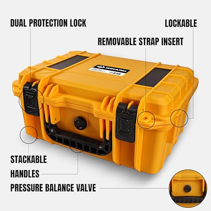 Fishing Reels Storage Case 15Inches,Heavy Duty Waterproof Fishing Wheel Protective Hard Case, Tackle Collection Holder Box, 9pcs Adjustable Shockproof Dividers (Yellow) - color: Yellow