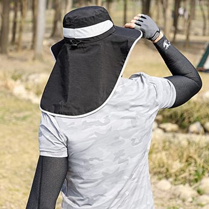 HUAMULAN Women Large Brim Sun Hat with Neck Flap, Men Quick Dry Hiking Fishing Safari Hat UPF 50+ - color: Hyp011-black